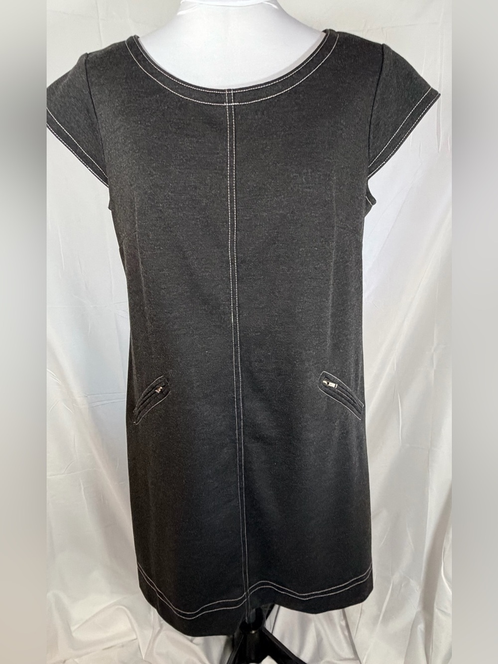 Karin Stevens Cap-Sleeve Shift Dress with white contrast stitching